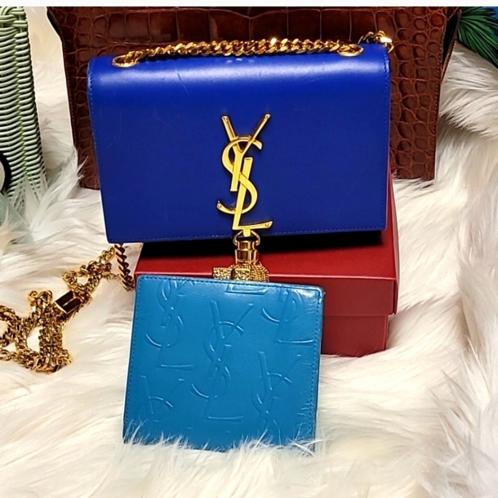 Yves Saint Laurent Blue and Gold Crossbody Bag